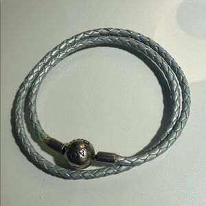 Pandora Silver Braided Leather Double Wrap Bracelet